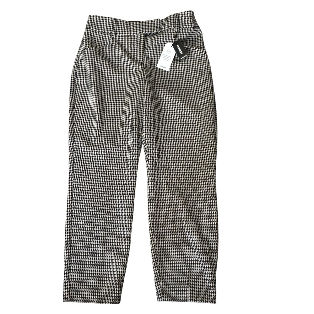 NWT Express Knit Ankle Mid Rise Houndstooth Pants Brown Women’s Size 6S MSRP $80